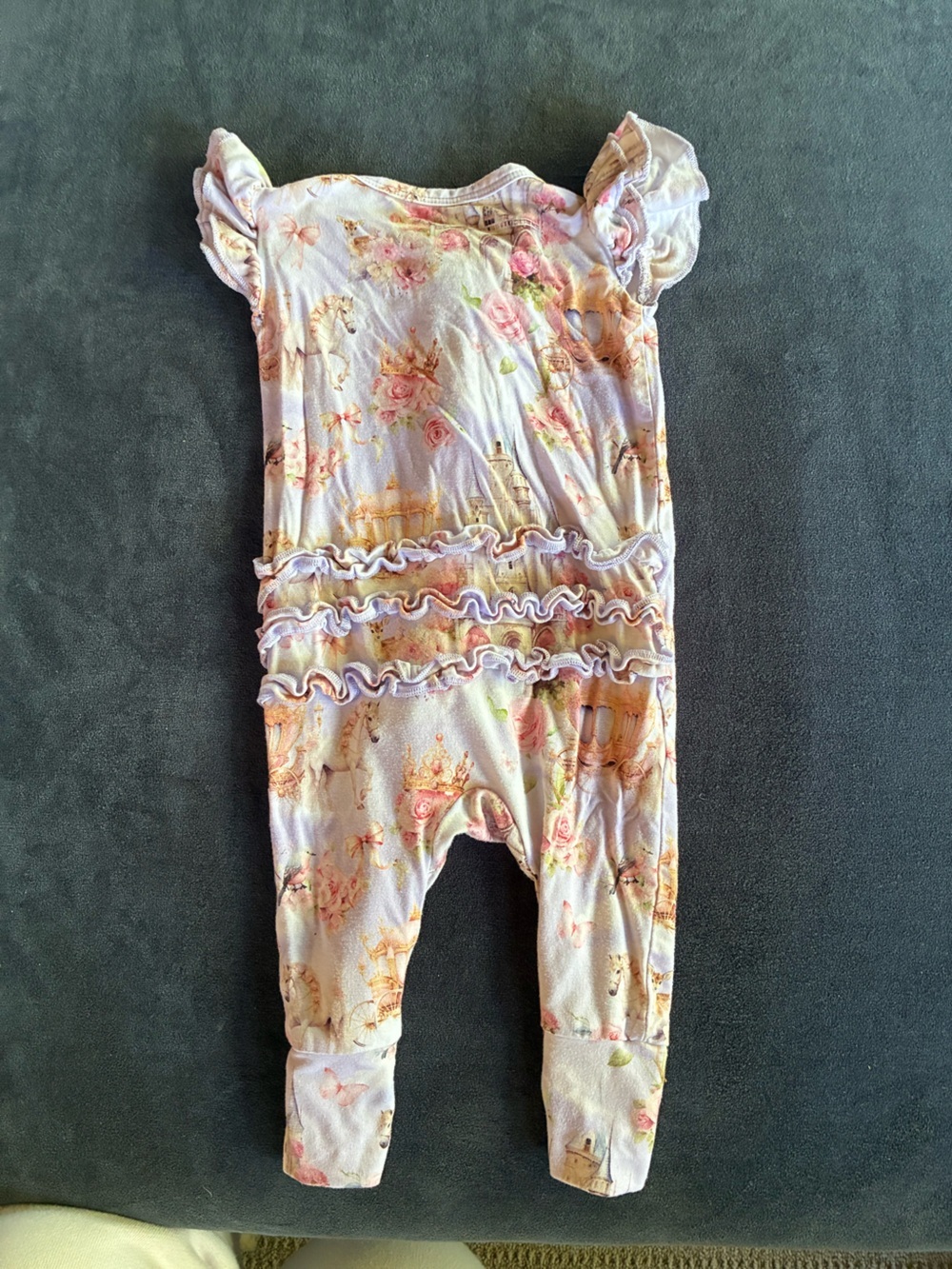 Bums and Roses Convertible Ruffle Romper in a “Knight to Remember” 0-3 Months - Picture 6 of 8